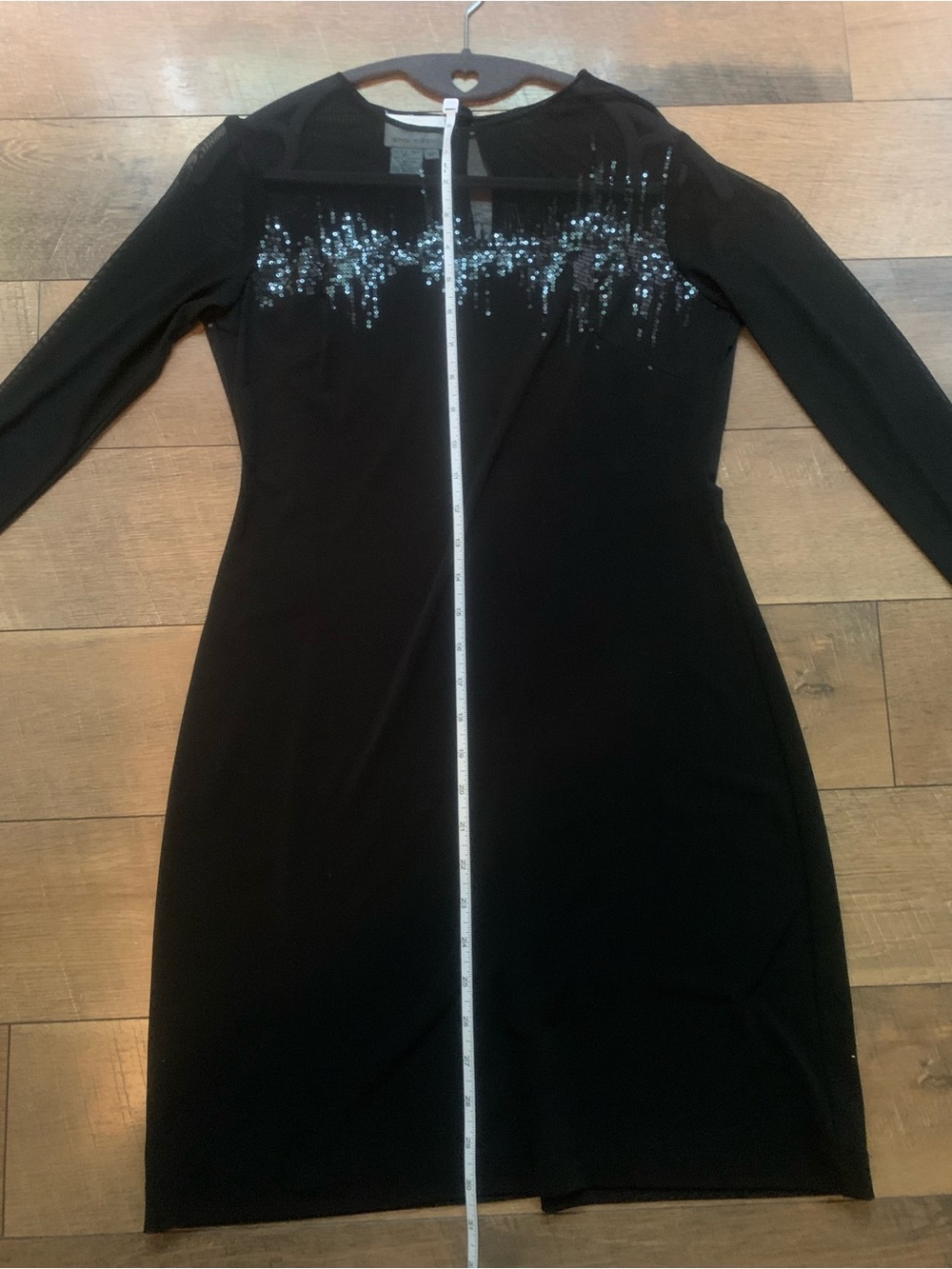 Donna Morgan Black Sequin Dress 4P Illusion Sheer Mesh Long Sleeve Cocktail Y2K - Picture 8 of 10